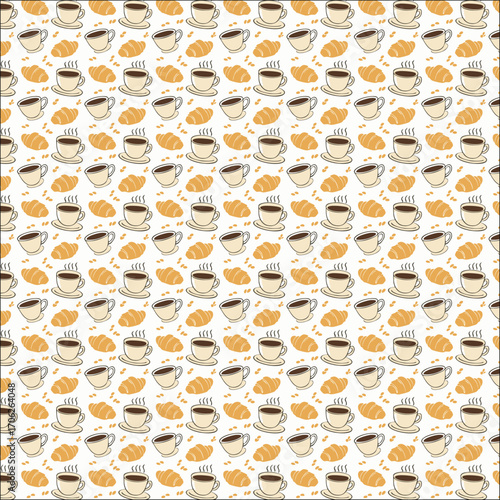 Hand drawn illustration of Bakery and Coffee. Icons. Abstract geometric line background. Gold luxury. Pattern for cover design, food package, menu, background, café wall, coffee shop, web banner