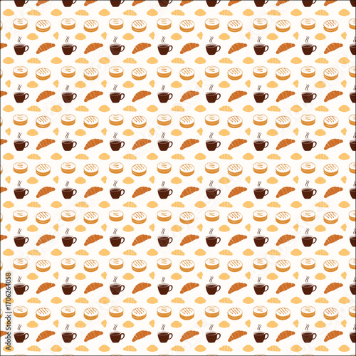 Hand drawn illustration of Bakery and Coffee. Icons. Abstract geometric line background. Gold luxury. Pattern for cover design, food package, menu, background, café wall, coffee shop, web banner