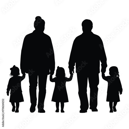 Silhouette family holding hands walking together representing unity and love silhouette