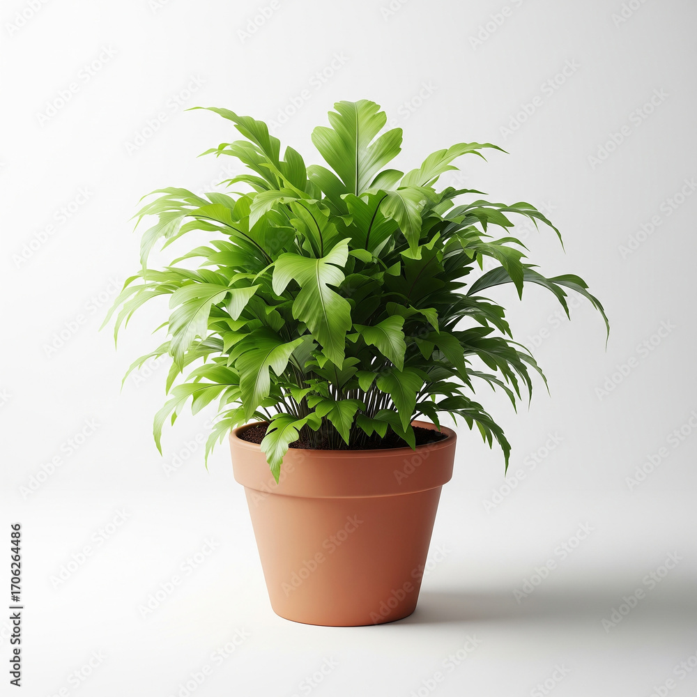 Obraz premium houseplant in pot on white background. green plant in a pot. Potted plant lush greenery on white background.
