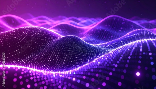 Abstract, vibrant wave of glowing particles