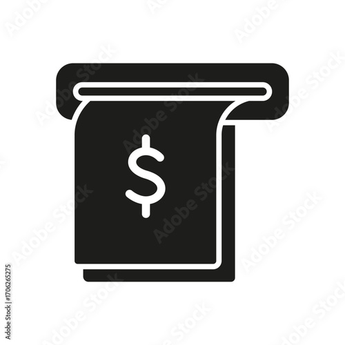 Atm Cash Withdrawal Solid Icon. Banking, Finance, And Money Dispensing Silhouette Symbol. Currency Access And Financial Transactions. Isolated Vector Illustration