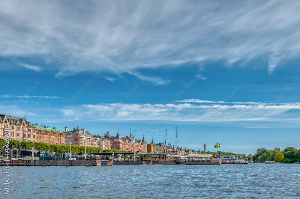Naklejka premium Stockholm, the capital of Sweden, encompasses 14 islands and more than 50 bridges in a vast archipelago in the Baltic Sea.