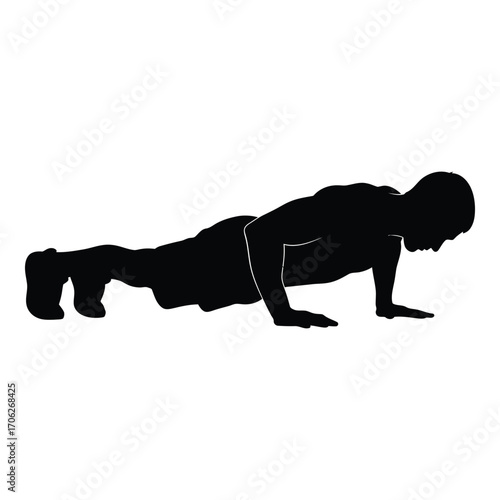 Silhouette of a man performing a push-up exercise for fitness and strength training silhouette