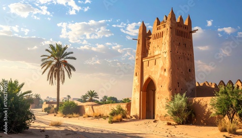 Ancient sun-drenched gate in a desert town