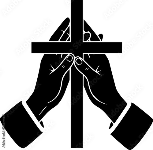 Christian cross hands faith religious symbol silhouette vector illustration
