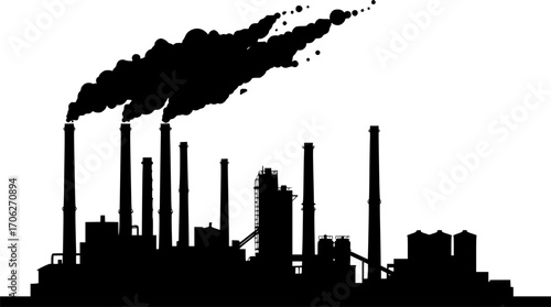 Factory industrial complex pollution plant silhouette vector illustration