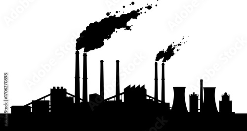Factory industrial complex pollution plant silhouette vector illustration