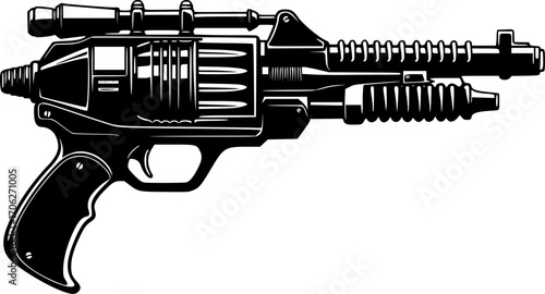 Retro futuristic ray gun weapon blaster silhouette vector illustration