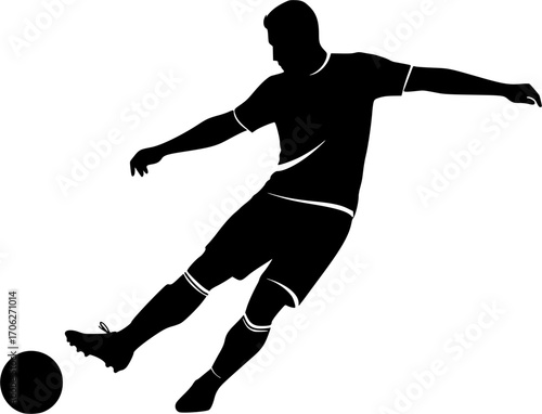 Soccer player kicking ball action sport game silhouette vector illustration