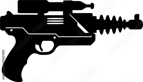 Retro futuristic ray gun weapon blaster silhouette vector illustration