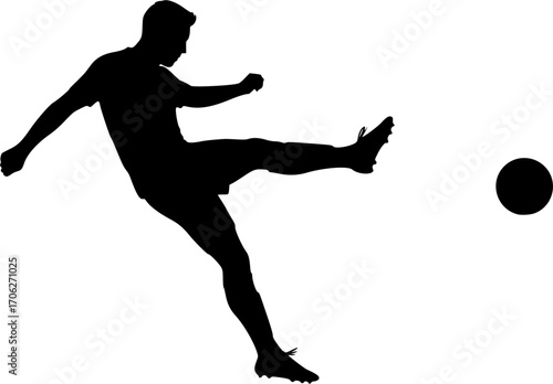 Soccer player kicking ball action sport game silhouette vector illustration
