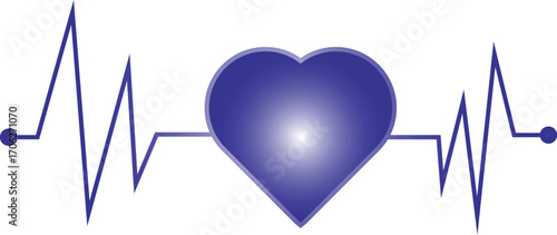 A vibrant blue heart symbol is superimposed on a electrocardiogram line representing the rhythm of life and health
