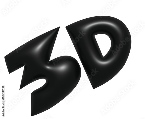 Bold black three dimensional lettering with a glossy finish against a stark white background conveying a modern and impactful design aesthetic