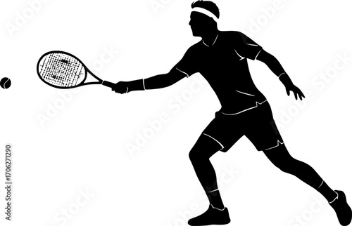 Tennis player action sport game silhouette vector illustration