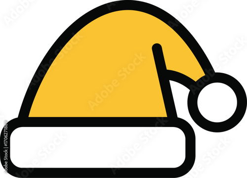 A simple yellow santa hat with a white pompom and trim, isolated on a transparent background, representing christmas and holiday cheer