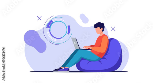 Online Freelancer Working Remotely And Using Technology Modern Digital Illustration Design