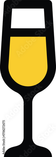 A tall champagne flute filled with golden bubbly liquid, isolated on a transparent background, symbolizing celebration, luxury, and special occasions like weddings or new years eve