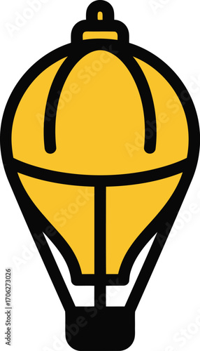 A yellow hot air balloon with black outline, isolated on transparent background, symbolizing travel and adventure