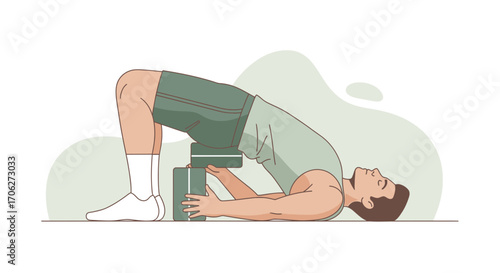 Man Performing Elevated Bridge Pose with Yoga Blocks for Strength and Flexibility