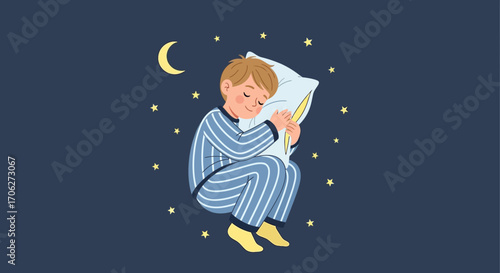 Peaceful Child Slumbering Under A Lunar Glow With Celestial Embellishments