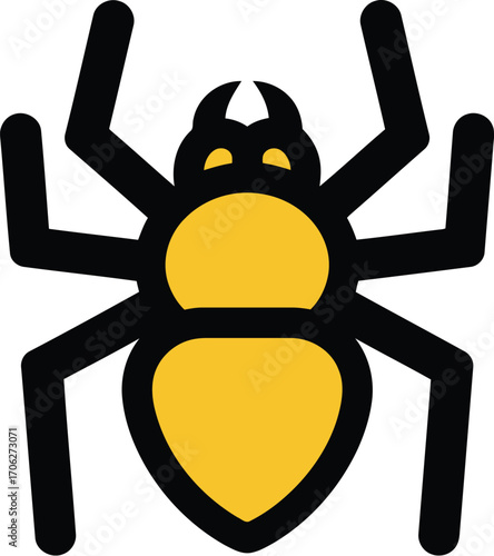 A stylized yellow spider with black outline, isolated on transparent background, representing halloween or insects