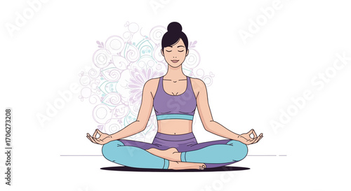Peaceful Meditation Pose: Woman Practices Yoga, Finds Stillness, And Achieves Wellbeing
