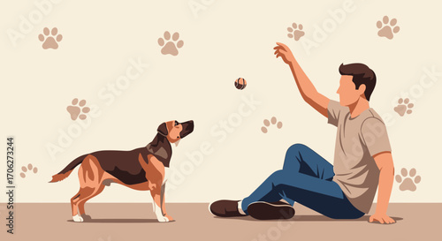 Man Playing Fetch With His Dog, Enjoying A Bonding Moment Outdoors