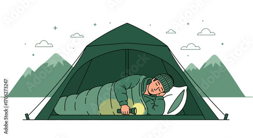 Peaceful Mountainous Camping: A Tranquil Scene of Sleep in a Cozy Tent for Adventure