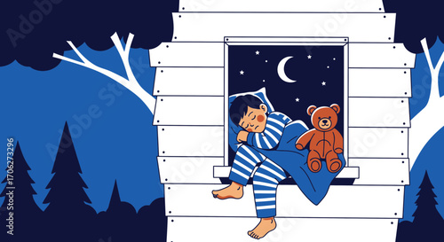 Peaceful Nap Time: A Child's Dream Amidst A Starry Night's Embrace
