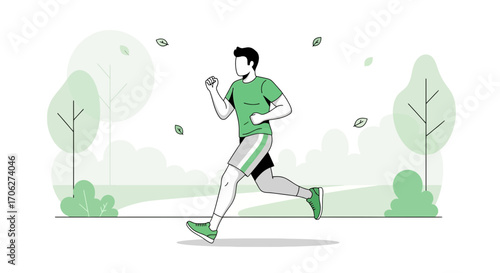 Man Running In Park While Exercising, Health, And Recreation Through Physical Activity
