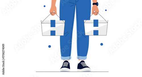 Person Carrying Two Boxes, Illustrating Delivery or Takeout Services for Digital Use
