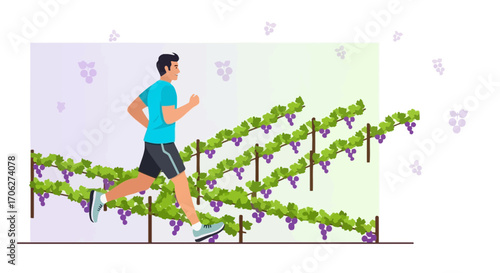 Man Running Near Vineyard Depicting Healthy Lifestyle and Outdoor Pursuits