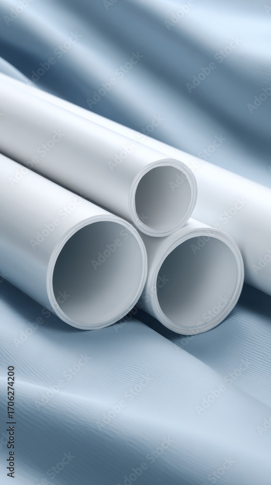 Fototapeta premium Abstract Composition of White Pipes on Soft Blue Fabric