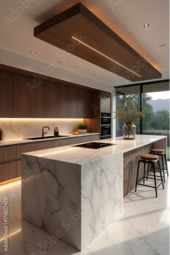 Modern kitchen design with island, cabinets, and natural light creating a stylish space