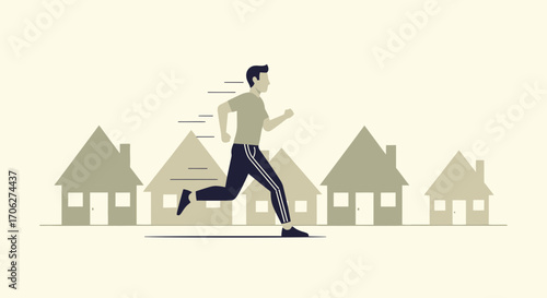 Man Sprinting Silhouetted Through Suburbia Represents Dynamic Lifestyle and Active Living