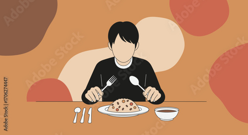 Person Eating Meal: Simple Illustration Depicting Eating Time and Food Presentation
