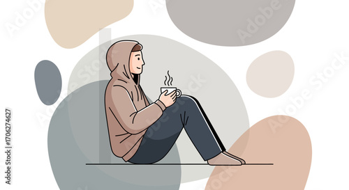 Person Enjoying Hot Beverage While Relaxing in Comfort and Contemplating During Leisure