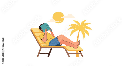 Person Enjoying Relaxation Reading Book On The Beach, Sunshine And Vacation Concept
