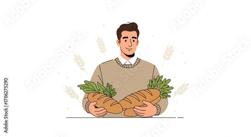 Person Holding Freshly Baked Bread Loaves, Perfect Food Illustration For Design Purposes