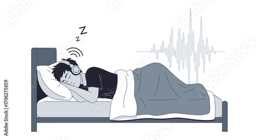 Person Listening To Sound Waves While Asleep On A Bed Is Illustrated With Art