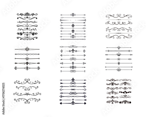 Vintage divider ornament vector set for frames and decorative borders
