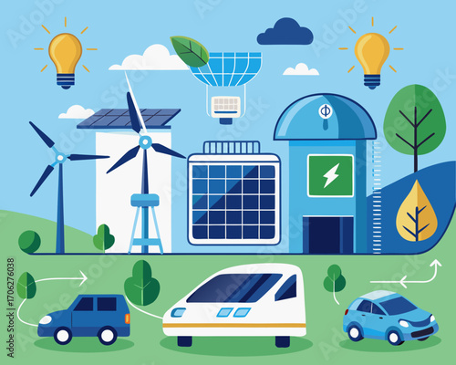 Set of 10 vector illustrations showcasing renewable energy sources and sustainable technology solutions vector