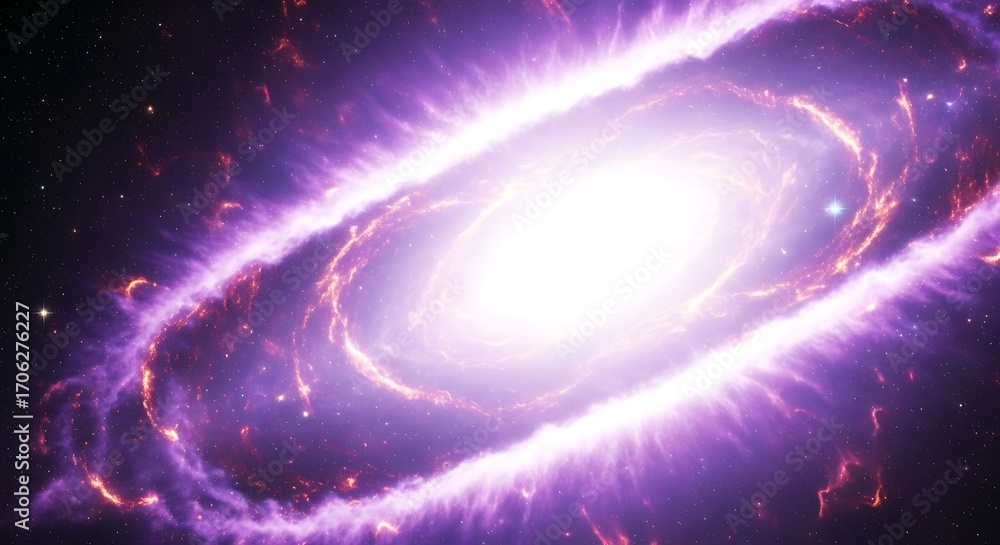 Obraz premium Vibrant purple galaxy with glowing rings and stars in deep space