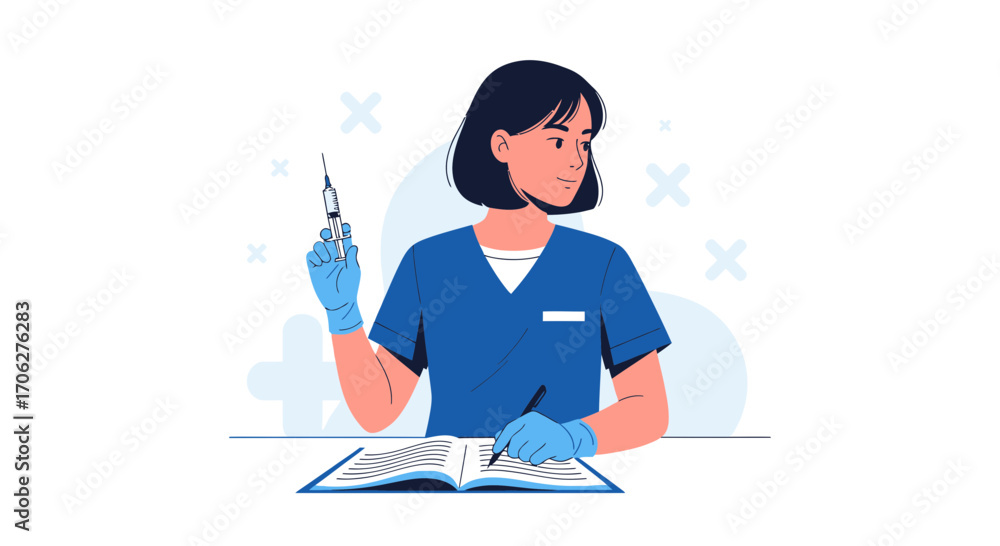 Fototapeta premium Medical Professional Preparing Injection While Documenting Information For Patient Wellbeing