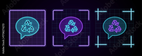 Sustainable recycle awareness illustration, cyber neon visual, glowing border grid vector.