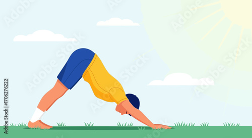 Person Practicing Yoga Pose in Nature Under a Bright Sunny Sky for Wellness