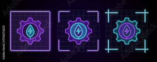 Ecology management illustration, cyber neon visual, glowing border grid vector.	