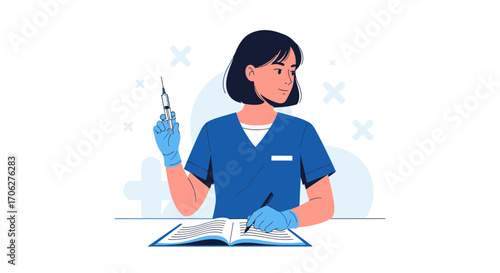 Medical Professional Preparing Injection While Documenting Information For Patient Wellbeing