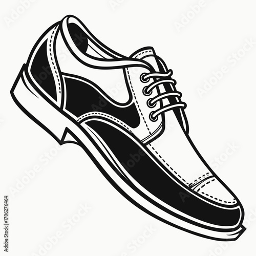 Classic black and white illustration of a men s formal oxford shoe with laces and stitched details on a clean white background